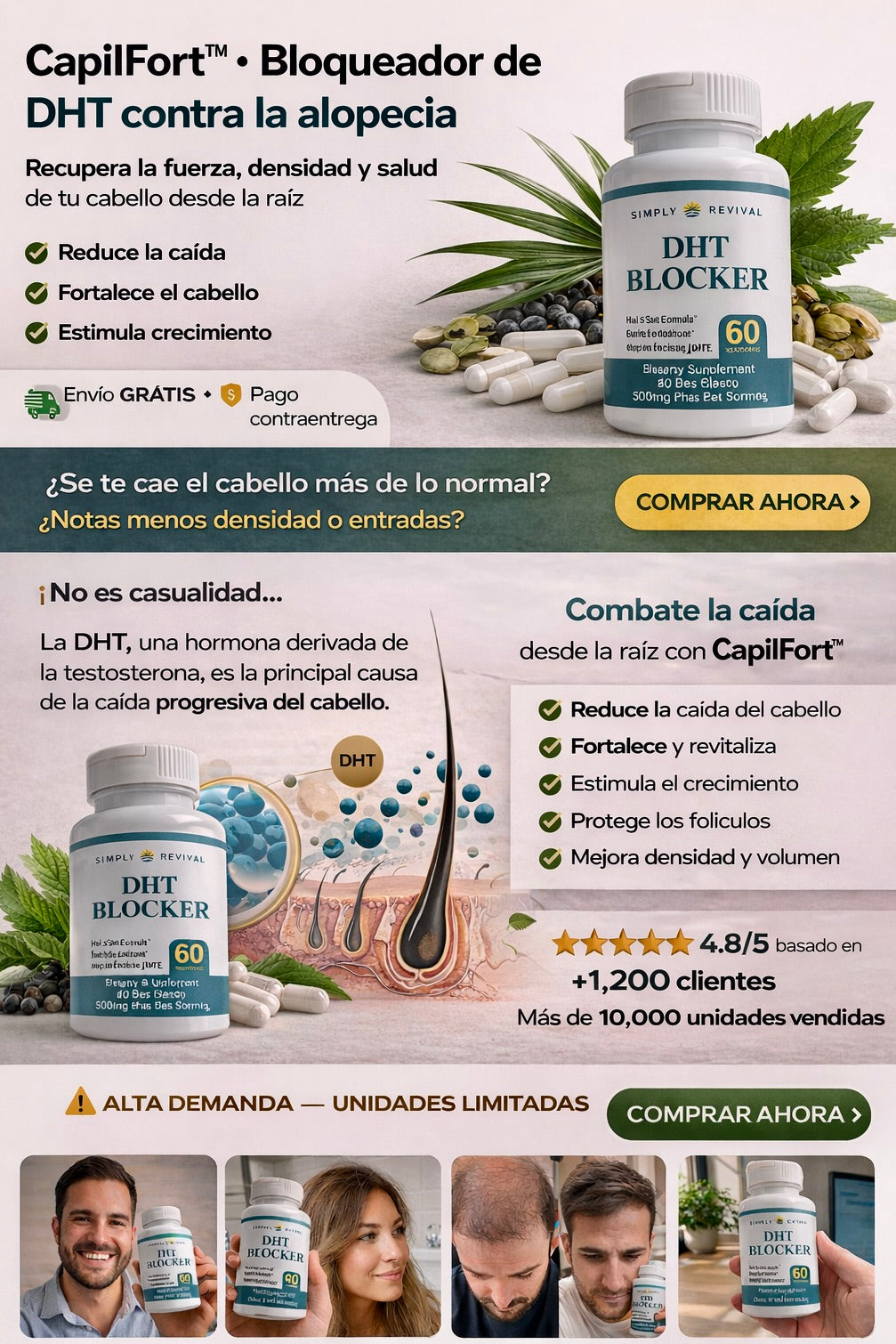 CapilFort™ Diseñado para combatir la alopecia controlando la DHT, la hormona que causa la caída progresiva del cabello.